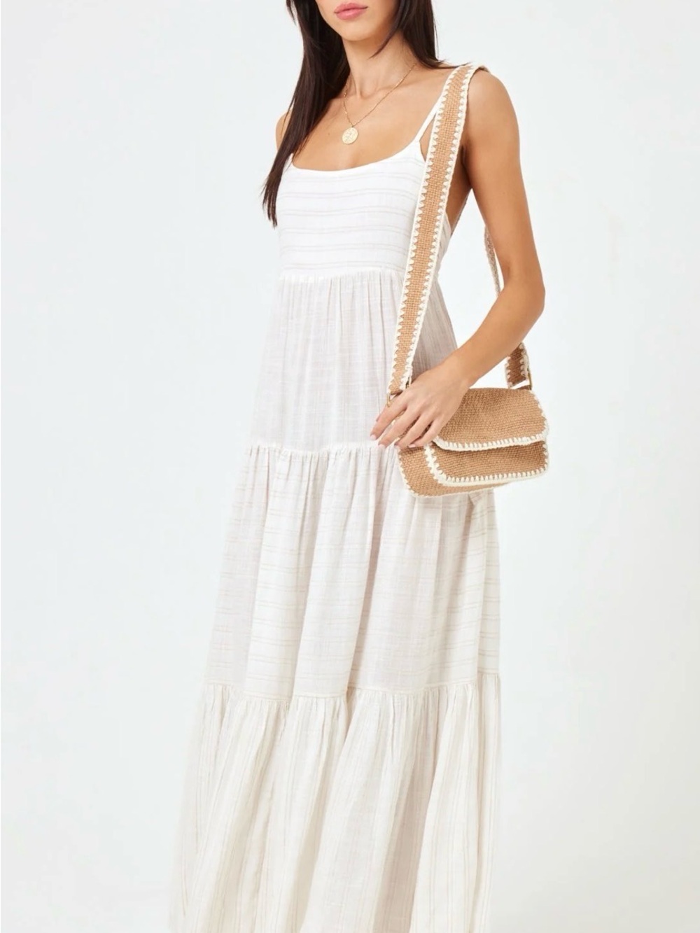 l*space White Tiered Scoop Neck Maxi Dress